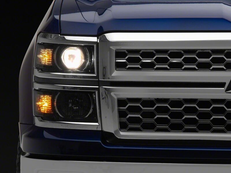 Raxiom for 2014-2015 Chevrolet Silverado 1500 OE Projector Headlights/Chrome Trim- Black- Clear Lens