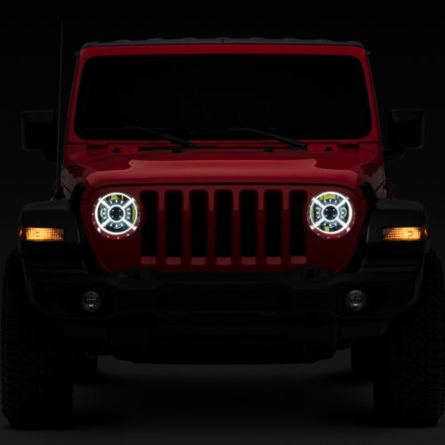 Raxiom for 2018-2022 Jeep Wrangler JL/ JT 9-Inch LED Headlights w/ DRL and Halo- Black Housing (Clear Lens) - Image 10