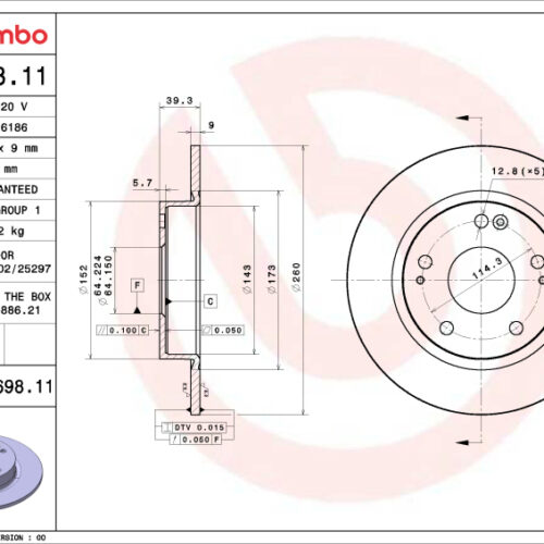Brembo OE 16-24 Honda Civic/19-22 Insight UV Coated Brake Disc - Rear
