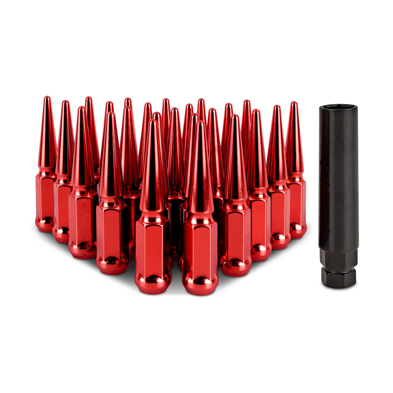 Mishimoto Steel Spiked Lug Nuts M12 x 1.5 24pc Set Red
