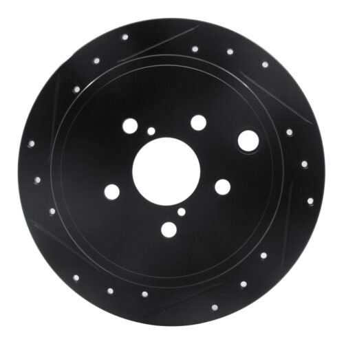 R1 Concepts for 08-15 Subaru Forester Rear Left Drilled & Slotted Black Brake Rotor