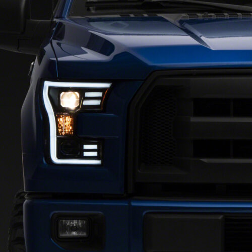 Raxiom for 2015-2017 Ford F-150 G3 Projector Headlights w/ LED Accent- Black Housing (Clear Lens)