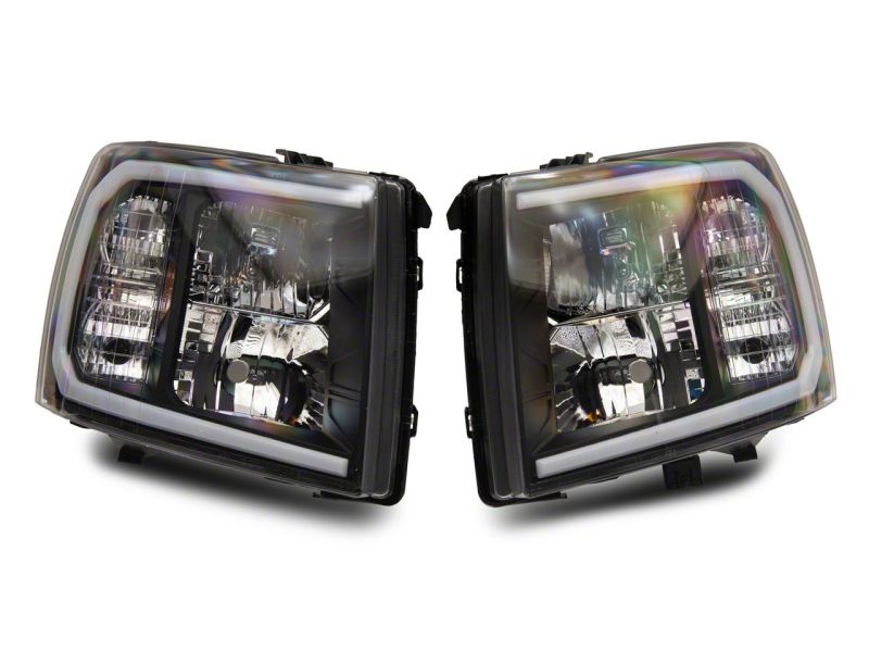 Raxiom for 2007-2013 Chevrolet Silverado 1500 Axial Series Headlights w/ LED Bar- Black Housing (Clear Lens) - Image 2