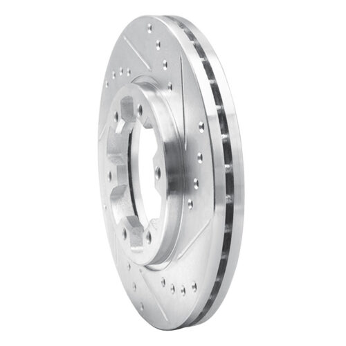 Alternative view of R1 Concepts for 85-02 Nissan Pickup Hardbody Front Right Drilled & Slotted Silver Brake Rotor