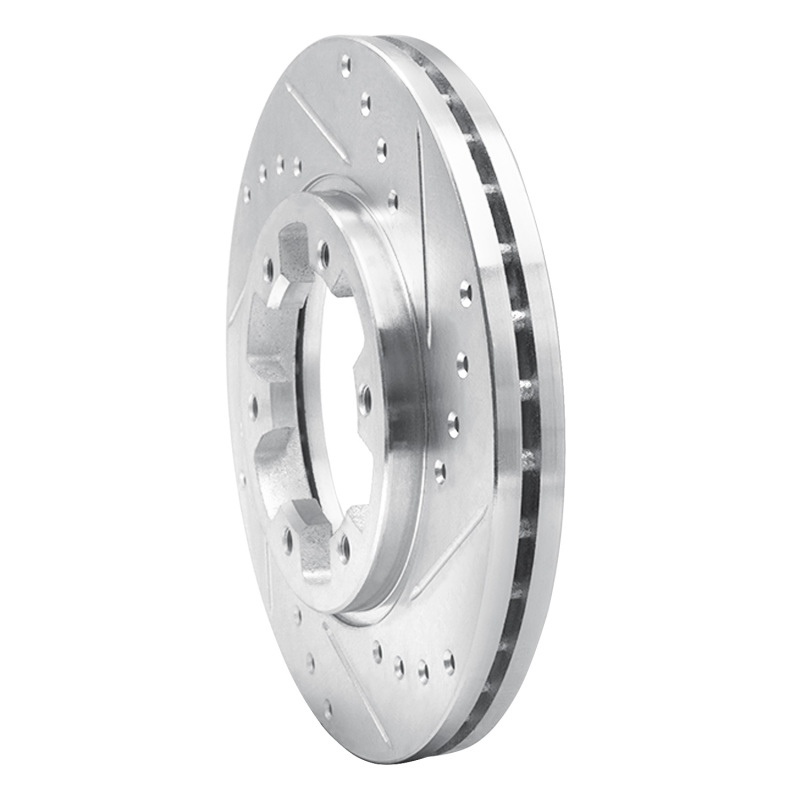 R1 Concepts for 85-02 Nissan Pickup Hardbody Front Right Drilled & Slotted Silver Brake Rotor - Image 2