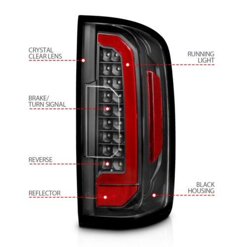ANZO 15-21 Chevrolet Colorado Full LED Tail Lights w/ Red Lightbar Black Housing Clear Lens - Image 4