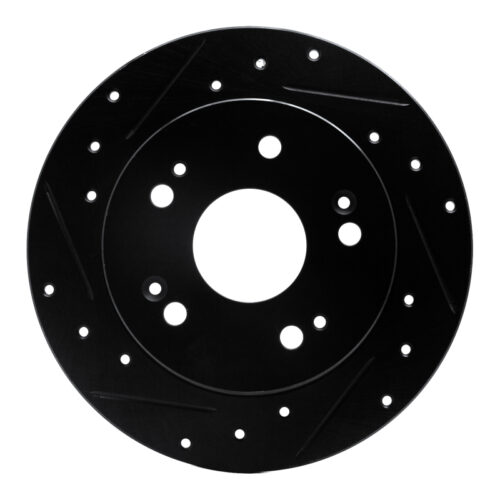 R1 Concepts for 97-15 Acura ILX Rear Left Drilled & Slotted Black Brake Rotor