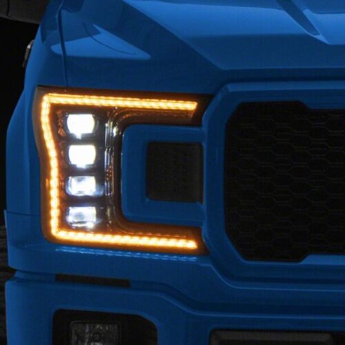 Raxiom for 2018-2020 Ford F-150 CXR Series LED Headlights with Amber DRL- Black Housing- Clear Lens