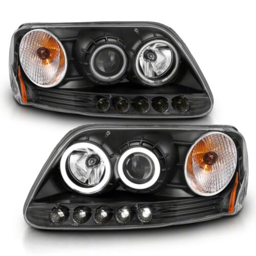 Raxiom for 1997-2003 Ford F-150 Super White LED Halo Projector Headlights- Black Housing- Clear Lens