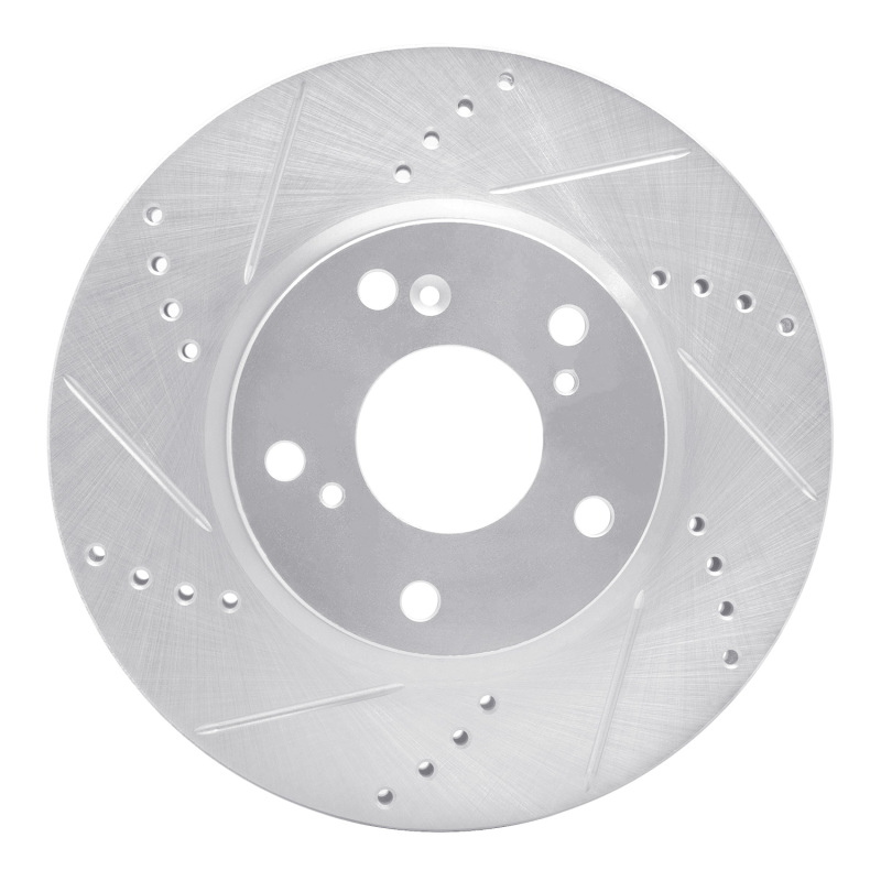 R1 Concepts for 16-25 Honda Civic Coupe Front Left Drilled & Slotted Silver Brake Rotor