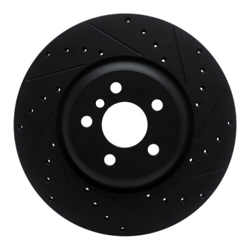 R1 Concepts for 16-25 BMW 330e Rear Right Drilled & Slotted Black Brake Rotor