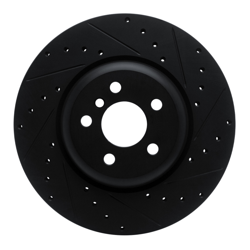 R1 Concepts for 16-25 BMW 330e Rear Right Drilled & Slotted Black Brake Rotor