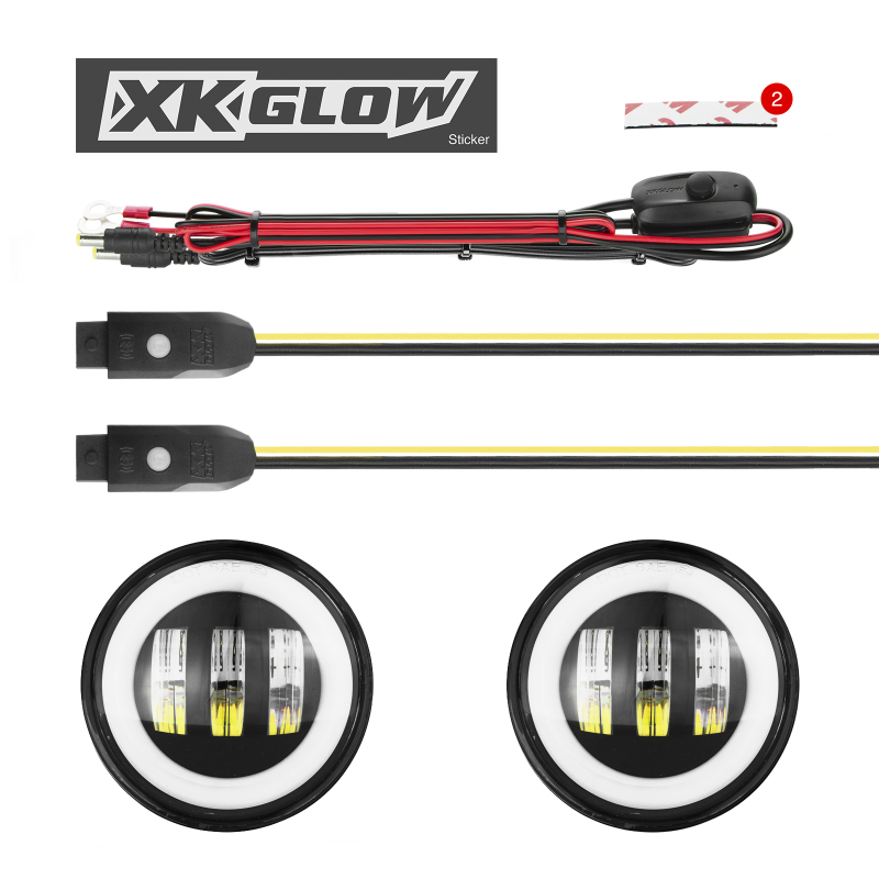 XK Glow 4In Black RGB LED Jeep Wrangler Fog Light XKchrome Bluetooth App Controlled Kit - Image 2