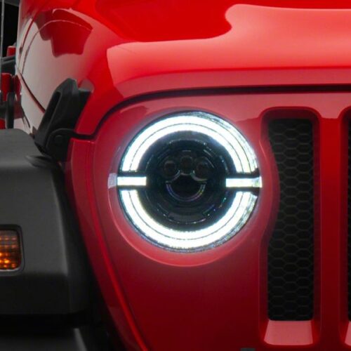 Raxiom for 2018-2023 Jeep Wrangler JL Axial Series 9-In LED Angel Eye Headlights- Black Housing (Clear Lens) - Image 8
