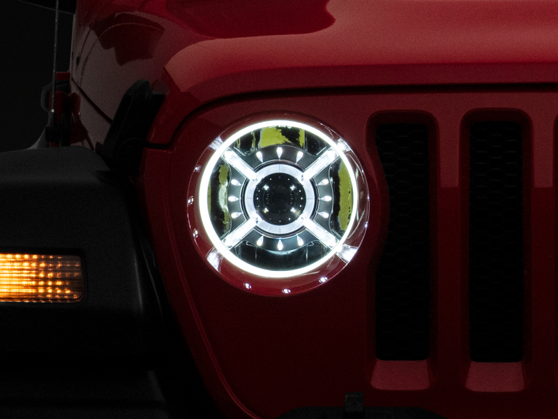 Raxiom for 2018-2022 Jeep Wrangler JL/ JT 9-Inch LED Headlights w/ DRL and Halo- Black Housing (Clear Lens) - Image 4