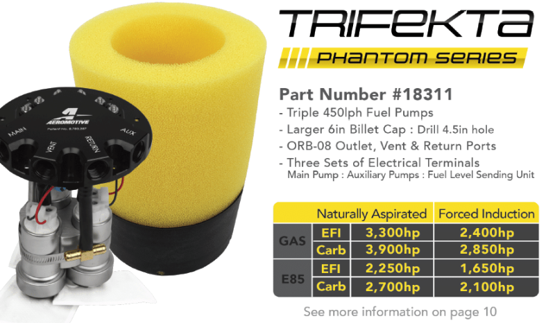 Aeromotive Fuel Pump - Phantom Trifekta Universal In-Tank - 450lph - 6-10in Depth - Image 2