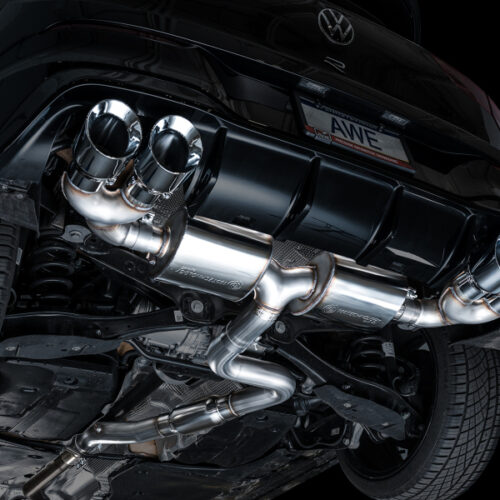 Alternative view of AWE Tuning Touring Edition Quad Exhaust - Chrome Silver Tips for MK8 Volkswagen Golf R 3in