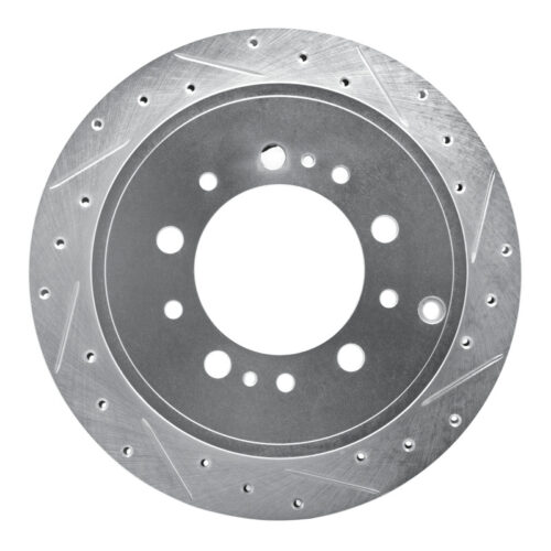 R1 Concepts for 17-21 Toyota Land Cruiser Rear Right Drilled & Slotted Silver Brake Rotor
