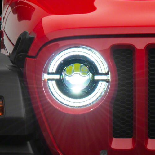 Raxiom for 2018-2023 Jeep Wrangler JL Axial Series 9-In LED Angel Eye Headlights- Black Housing (Clear Lens)