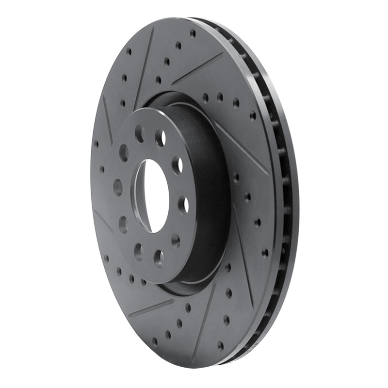 R1 Concepts for 2005-2025 Audi A3 Sportback E-Tron Front Left Drilled & Slotted Black Brake Rotor - Image 2