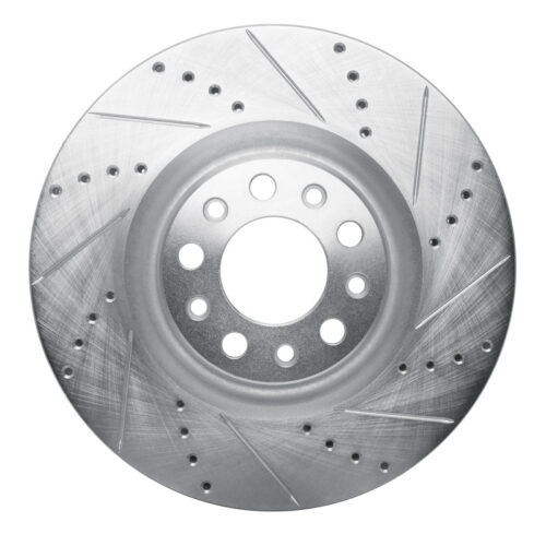 R1 Concepts for 2017-2025 Alfa Romeo Giulia Front Right Drilled & Slotted Silver Brake Rotor