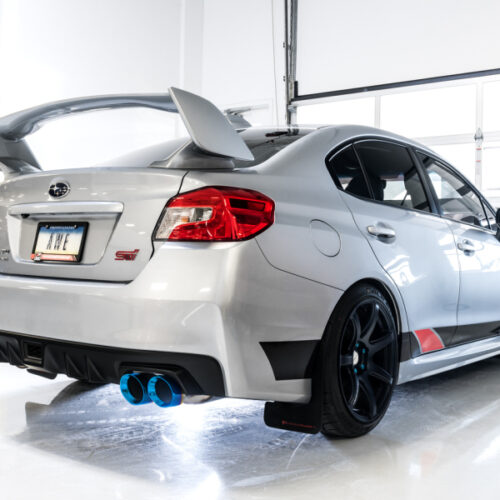 Alternative view of AWE Tuning Track Edition Exhaust - Vapor Blue Quad Tips (102mm) for 12-14 Subaru WRX STI Sedan