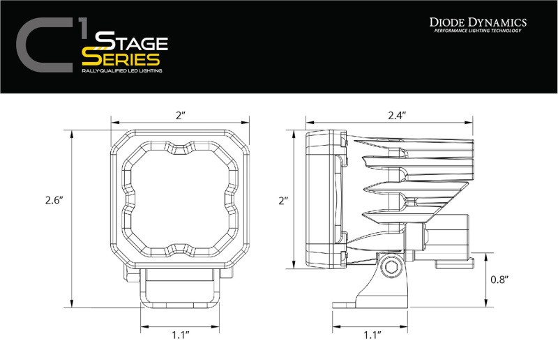 Diode Dynamics Stage Series C1 LED Pod - Yellow SAE Fog Standard ABL (Pair) - Image 4