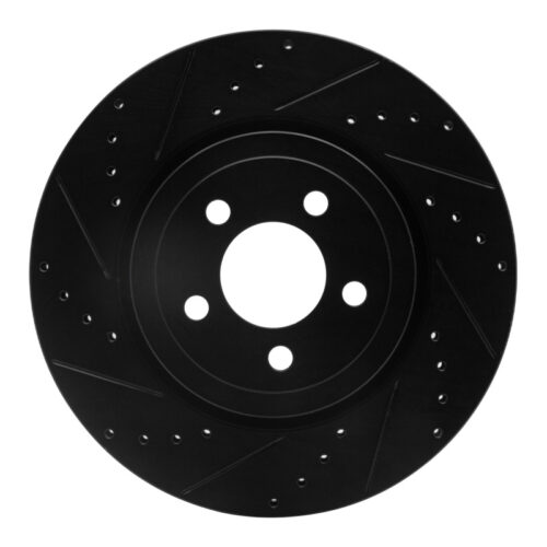 R1 Concepts for 09-23 Dodge Challenger Front Left Drilled & Slotted Black Brake Rotor