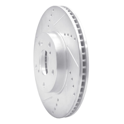 Alternative view of R1 Concepts for 16-25 Honda Civic Coupe Front Left Drilled & Slotted Silver Brake Rotor