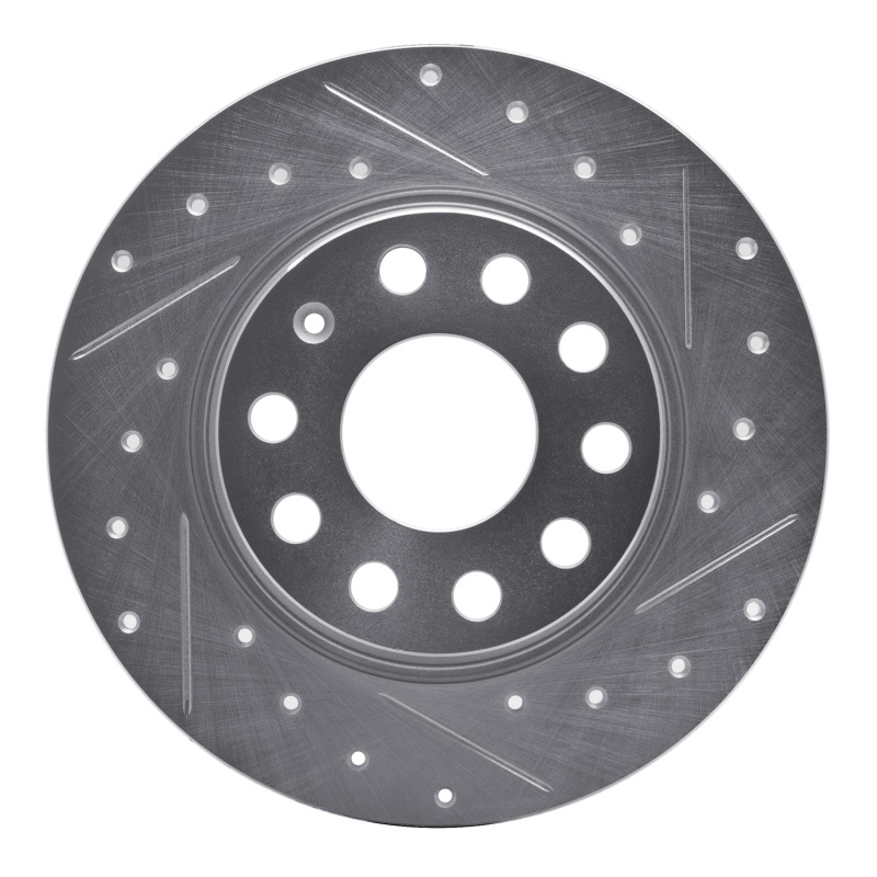 R1 Concepts for 05-25 Audi A3 Rear Right Drilled & Slotted Silver Brake Rotor