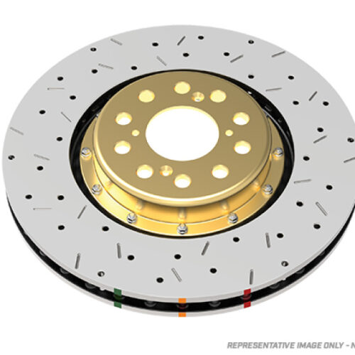 Alternative view of DBA 08-17 Mitsubishi Evo X Front Drilled & Slotted 5000 Series 2 Piece Rotor w/ Gold Hat