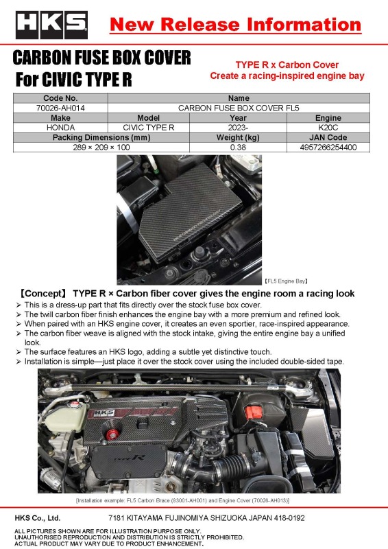 HKS Honda Civic Type R (FL5/FK8) Dry Carbon Fiber Engine Cover - Image 3