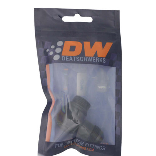 Alternative view of DeatschWerks 8AN ORB Male to 8AN Male Flare Low Profile 90-Degree Swivel - Anodized Matte Black