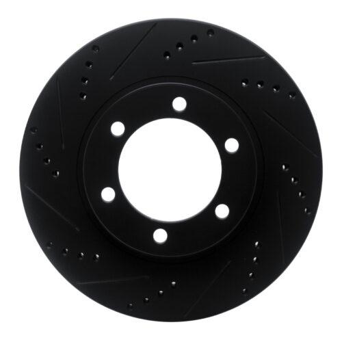 R1 Concepts for 03-09 Lexus GX470 Front Left Drilled & Slotted Black Brake Rotor