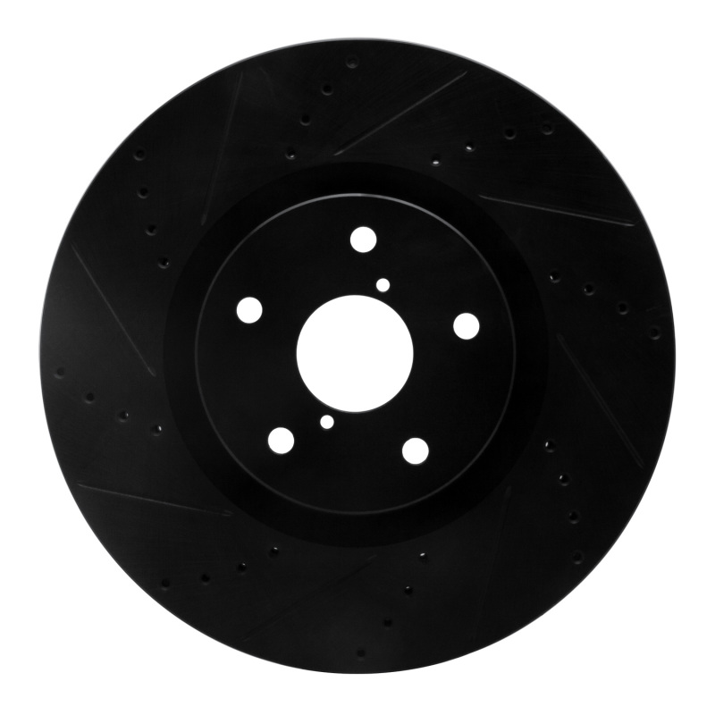 R1 Concepts for 05-17 Subaru WRX STI Front Left Drilled & Slotted Black Brake Rotor