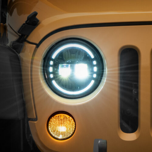 Raxiom for 1997-2018 Jeep Wrangler TJ/JK Axial 7-Inch LED Headlights w/ DRL- Black Housing (Clear Lens)