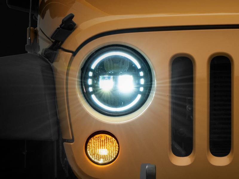 Raxiom for 1997-2018 Jeep Wrangler TJ/JK Axial 7-Inch LED Headlights w/ DRL- Black Housing (Clear Lens)