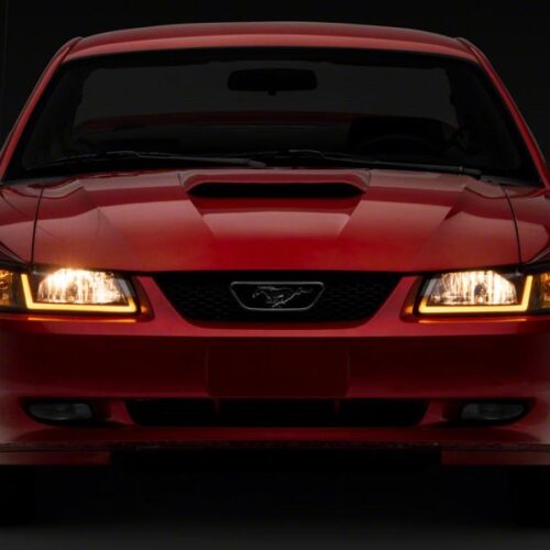 Raxiom for 1999-2004 Ford Mustang Axial Series Headlights w/ Sequential LED Bar- Black Housing (Clear Lens) - Image 8