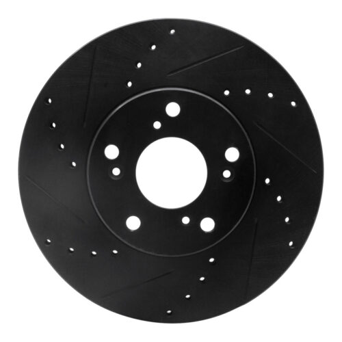 R1 Concepts for 06-15 Honda Civic Front Left Drilled & Slotted Black Brake Rotor