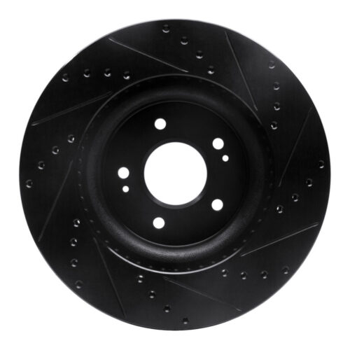 R1 Concepts for 18-23 Genesis G70 Front Left Drilled & Slotted Black Brake Rotor - Image 5