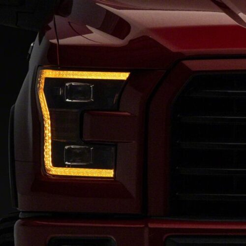 Raxiom for 2015-2017 Ford F-150 LED Projector Headlights with LED Amber DRL- Black Housing- Clear Lens - Image 2
