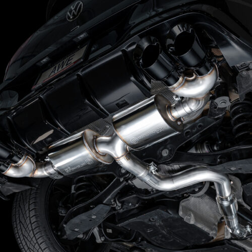 Alternative view of AWE Tuning Touring Edition Quad Exhaust - Diamond Black Tips for MK8 Volkswagen Golf R 3in