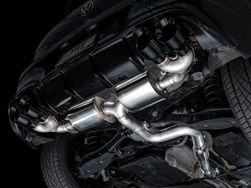 AWE Tuning Touring Edition Quad Exhaust - Diamond Black Tips for MK8 Volkswagen Golf R 3in - Image 2