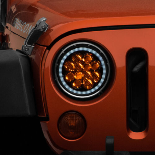 Raxiom for 1997-2018 Jeep Wrangler TJ/JK Axial Spider LED Headlight w/ Amber DRL- Chrome Hsng (Clear Lens) - Image 3