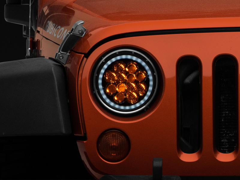 Raxiom for 1997-2018 Jeep Wrangler TJ/JK Axial Spider LED Headlight w/ Amber DRL- Chrome Hsng (Clear Lens) - Image 3