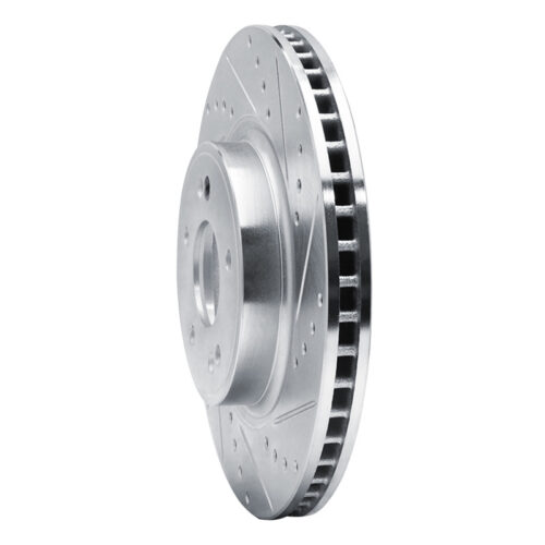 Alternative view of R1 Concepts for 18-23 Genesis G70 Front Right Drilled & Slotted Silver Brake Rotor
