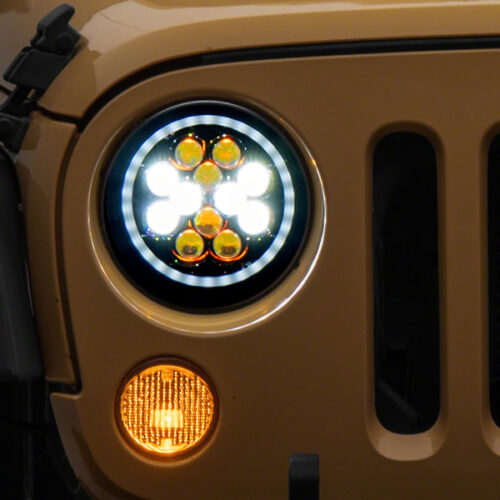 Raxiom for 2007-2018 Jeep Wrangler JK Axial Spider LED Headlights w/Angel Eye Halo- Blk Housing (Clear Lens)