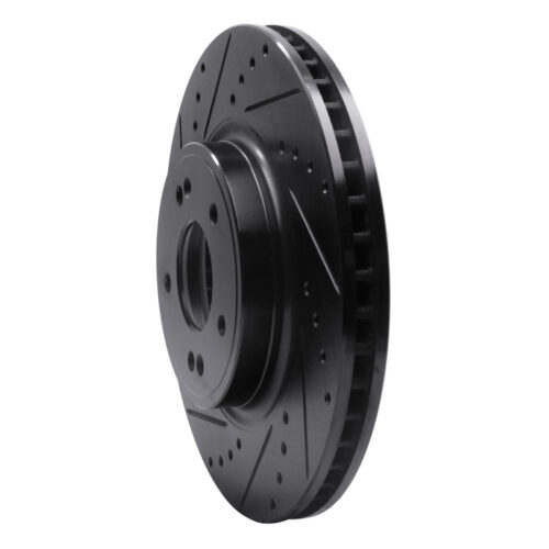 Alternative view of R1 Concepts for 18-23 Genesis G70 Front Left Drilled & Slotted Black Brake Rotor