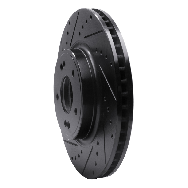R1 Concepts for 18-23 Genesis G70 Front Left Drilled & Slotted Black Brake Rotor - Image 2
