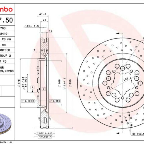 Brembo OE 00-04 Ferrari 360 Drilled Standard Brake Disc